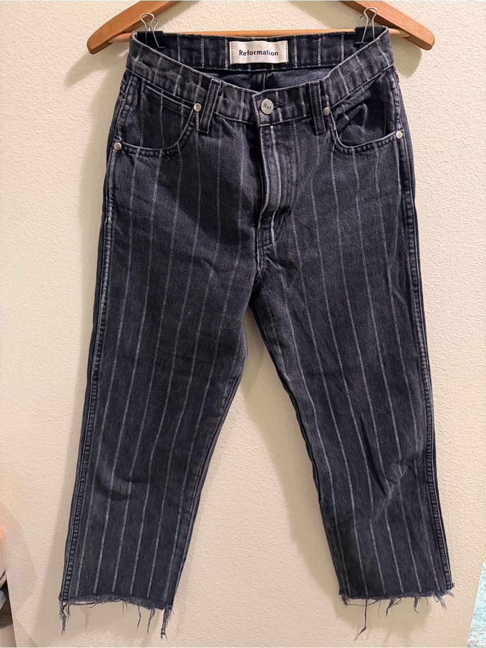 Reformation Men’s Black Pinstripe Relaxed Jeans